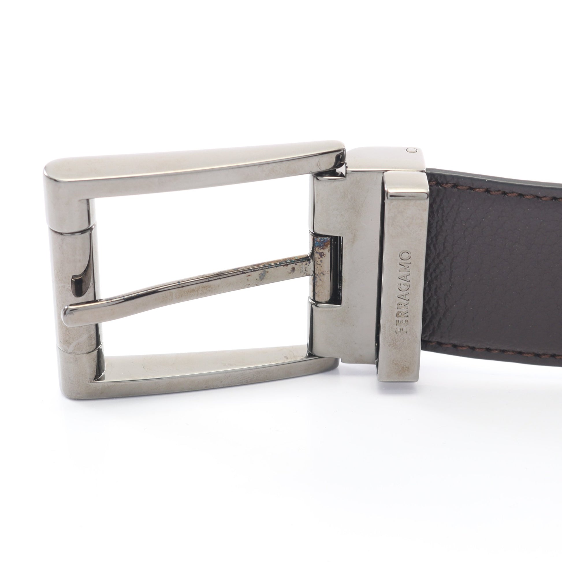 シルバー金具 リバーシブル ベルト レザー ダークブラウン ブラック サルヴァトーレフェラガモ 財布・小物 Salvatore Ferragamo