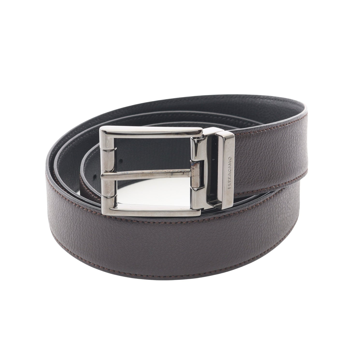 シルバー金具 リバーシブル ベルト レザー ダークブラウン ブラック サルヴァトーレフェラガモ 財布・小物 Salvatore Ferragamo
