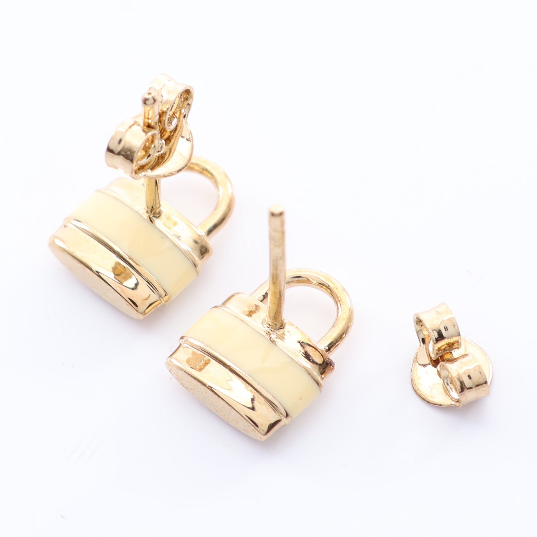 パドロックモチーフ ピアス GP ゴールド アイボリー クロエ – RECLO