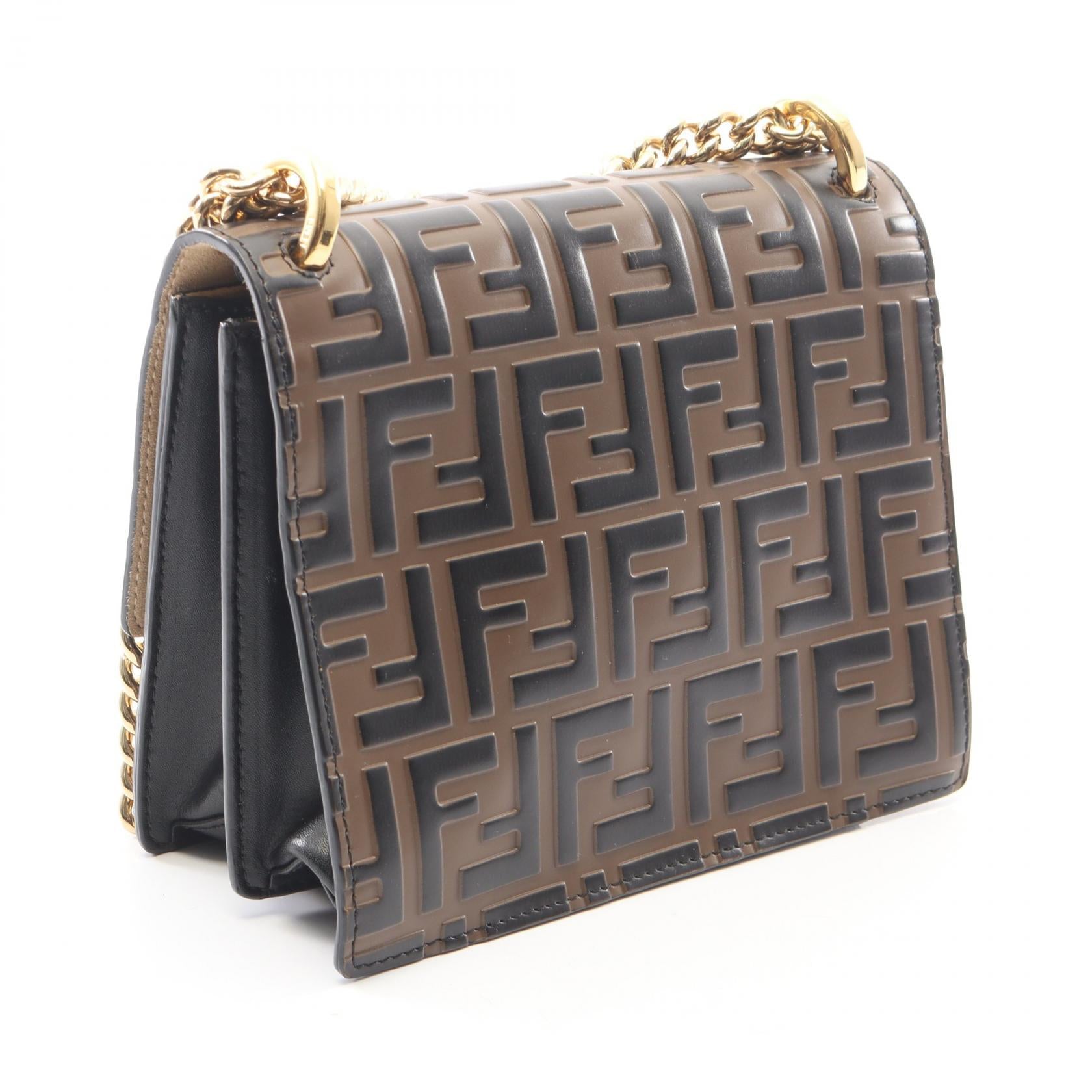 【激レア】 FENDI チェーンショルダーバッグ レザー ブラウン ウッド キャンユー スモール FFロゴ チェーンショルダーバッグ レザー