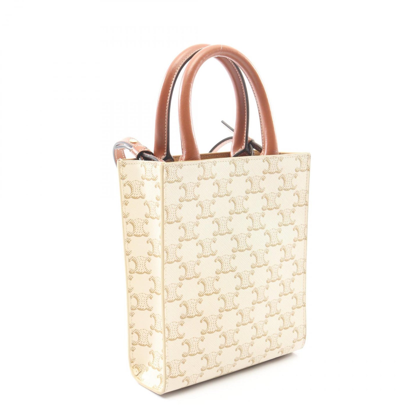 ミニ バーティカル カバ トリオンフ 2WAY ハンドバッグ PVC レザー オフホワイト ブラウン セリーヌ バッグ CELINE