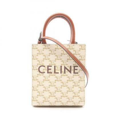 ミニ バーティカル カバ トリオンフ 2WAY ハンドバッグ PVC レザー オフホワイト ブラウン セリーヌ バッグ CELINE