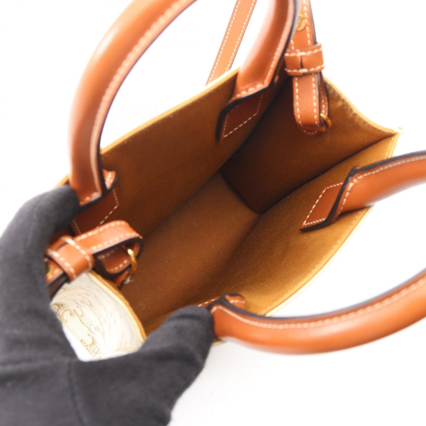 ミニ バーティカル カバ トリオンフ 2WAY ハンドバッグ PVC レザー オフホワイト ブラウン セリーヌ バッグ CELINE