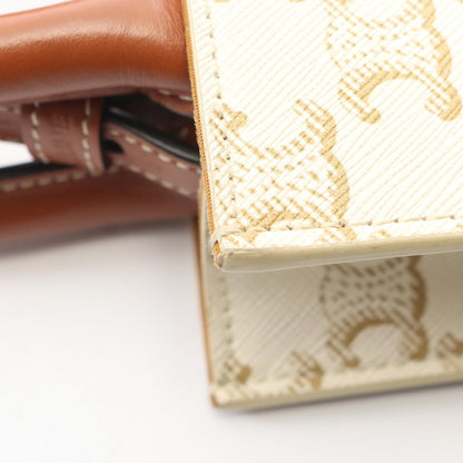ミニ バーティカル カバ トリオンフ 2WAY ハンドバッグ PVC レザー オフホワイト ブラウン セリーヌ バッグ CELINE