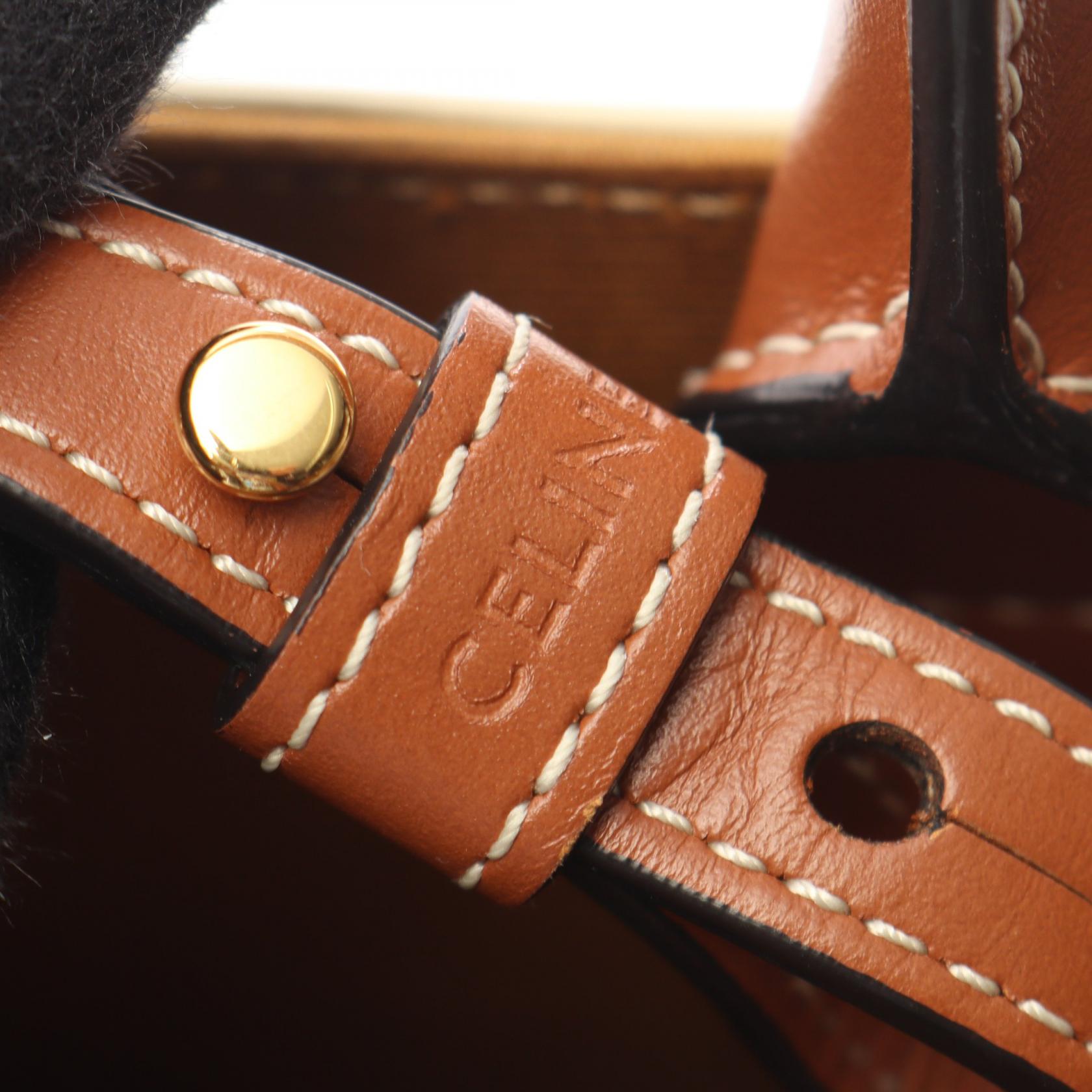 ミニ バーティカル カバ トリオンフ 2WAY ハンドバッグ PVC レザー オフホワイト ブラウン セリーヌ バッグ CELINE