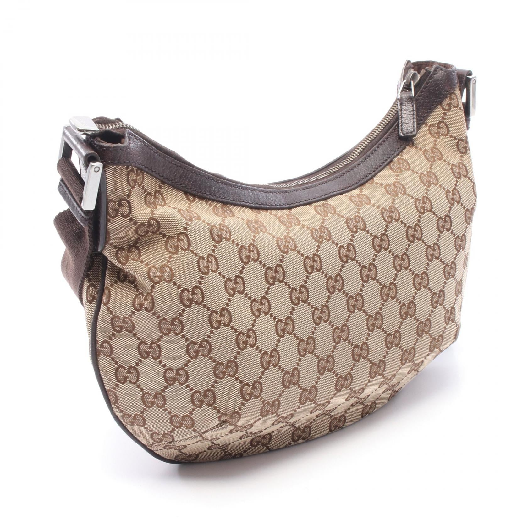 GGキャンバス ショルダーバッグ キャンバス レザー ベージュ ダークブラウン グッチ バッグ GUCCI