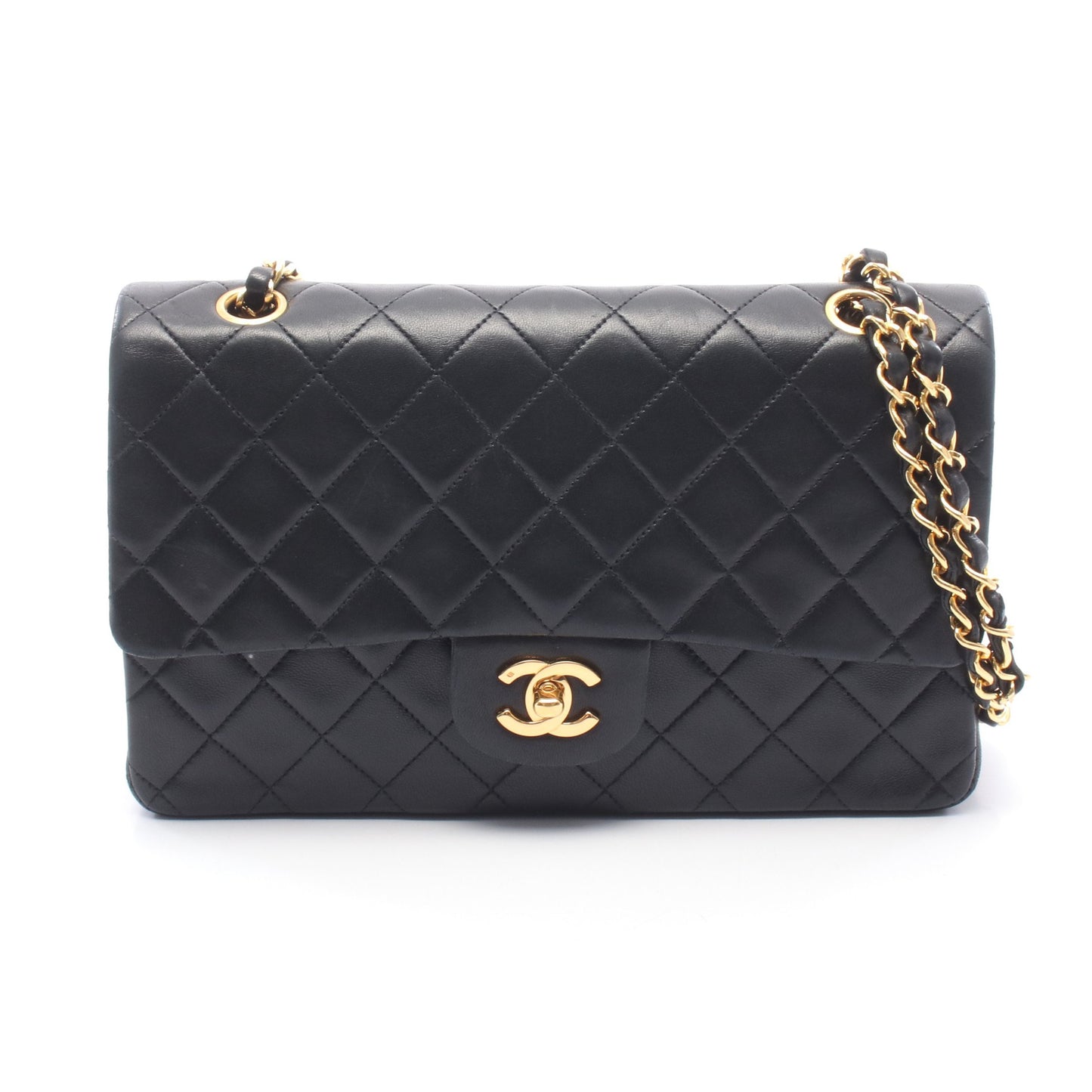 マトラッセ Wフラップ Wチェーンショルダーバッグ ラムスキン ブラック ゴールド金具 シャネル バッグ CHANEL