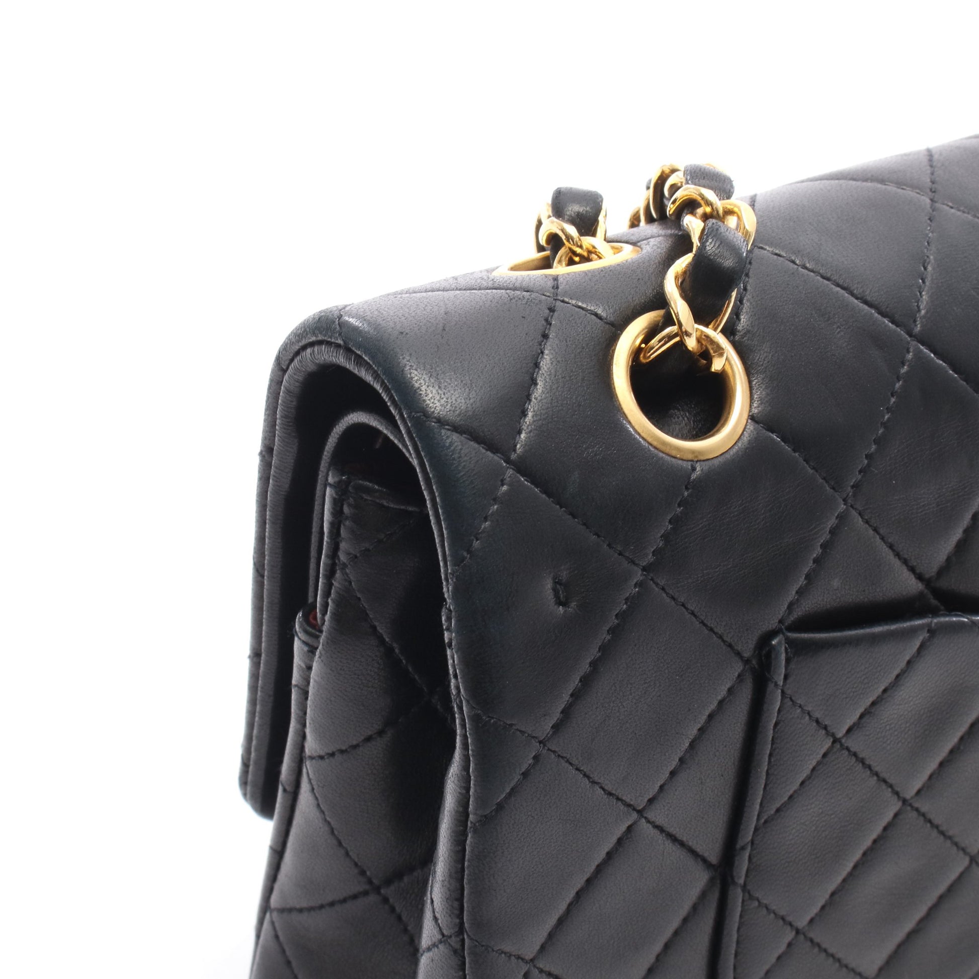 マトラッセ Wフラップ Wチェーンショルダーバッグ ラムスキン ブラック ゴールド金具 シャネル バッグ CHANEL