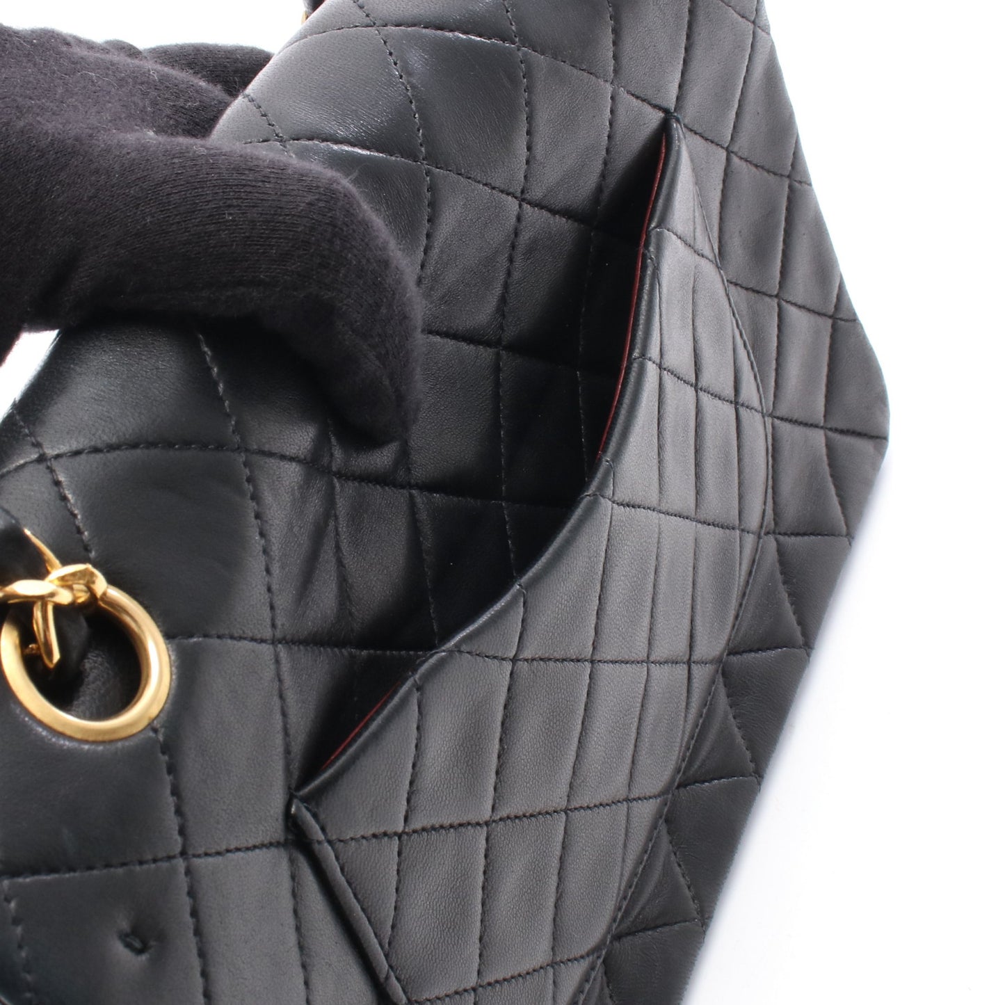 マトラッセ Wフラップ Wチェーンショルダーバッグ ラムスキン ブラック ゴールド金具 シャネル バッグ CHANEL