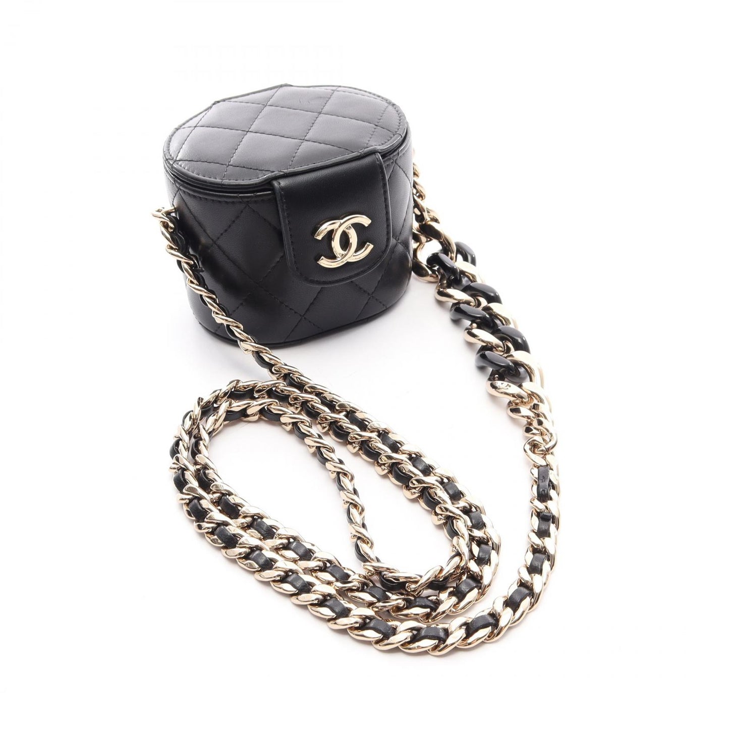 マトラッセ ミニバニティ チェーンショルダーバッグ ラムスキン ブラック ゴールド金具 シャネル バッグ CHANEL