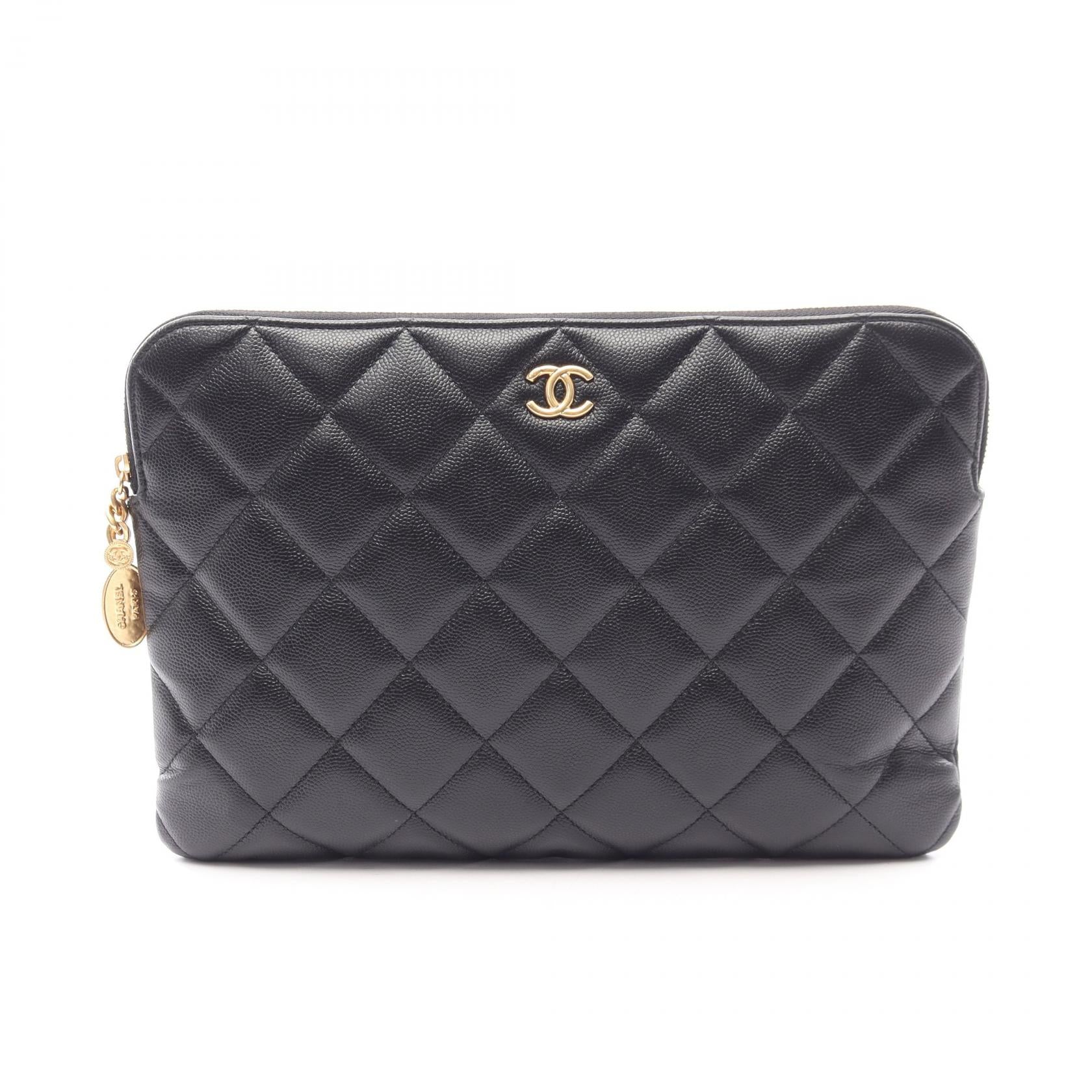 マトラッセ クラッチバッグ キャビアスキン ブラック ゴールド金具 シャネル バッグ CHANEL