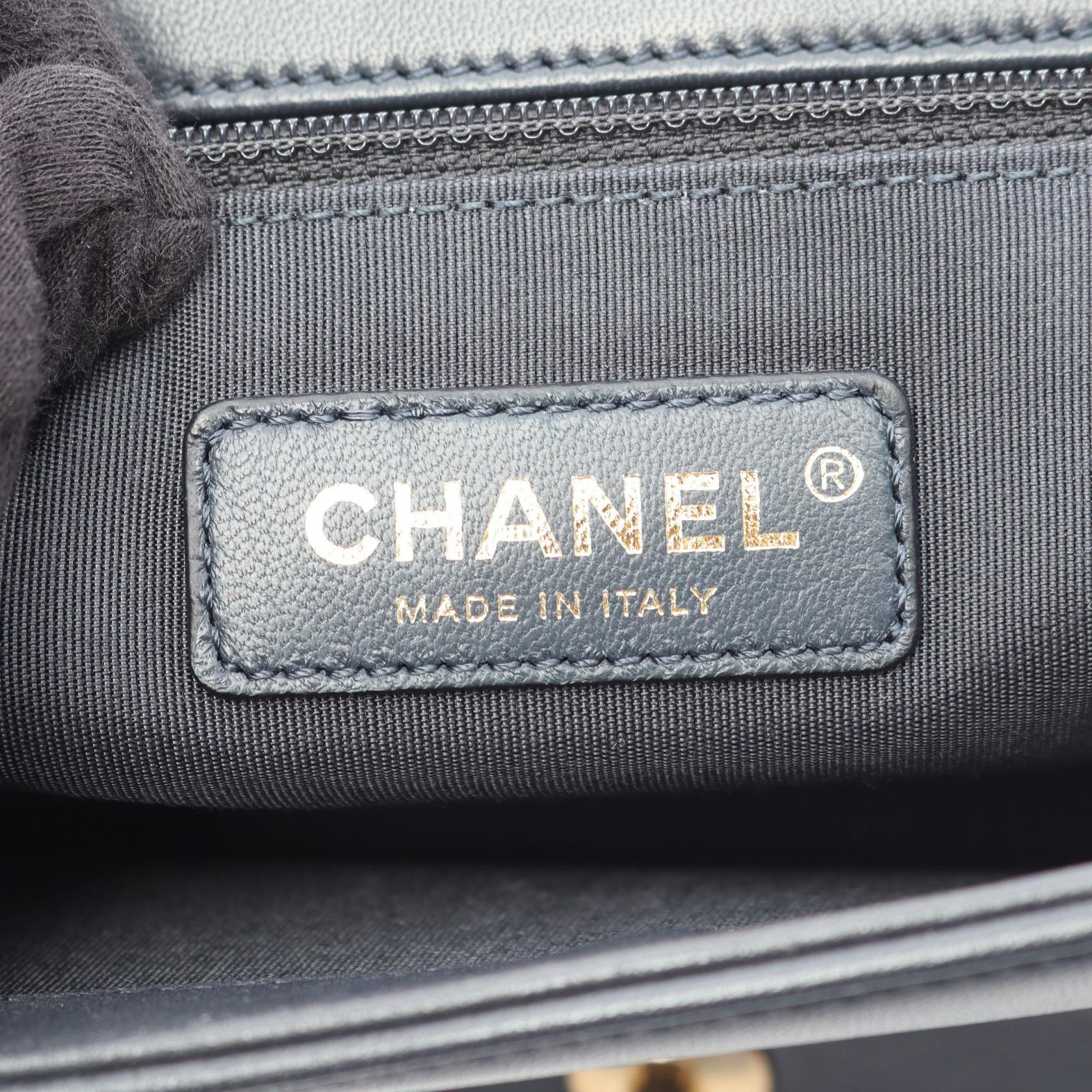 トップハンドル Vステッチ 2WAY チェーンショルダーバッグ ラムスキン ネイビー ゴールド金具 シャネル バッグ CHANEL