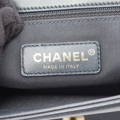 トップハンドル Vステッチ 2WAY チェーンショルダーバッグ ラムスキン ネイビー ゴールド金具 シャネル バッグ CHANEL
