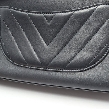 トップハンドル Vステッチ 2WAY チェーンショルダーバッグ ラムスキン ネイビー ゴールド金具 シャネル バッグ CHANEL
