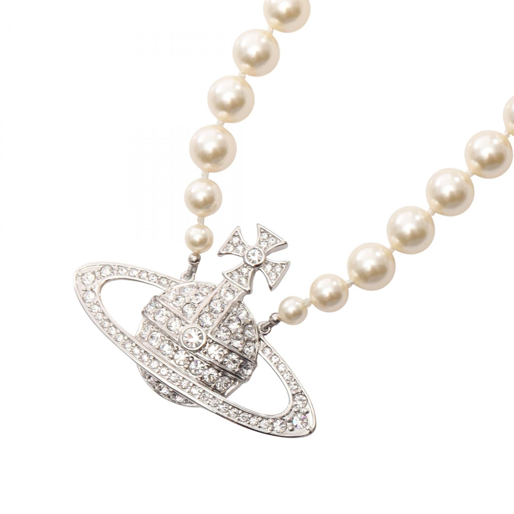 MAN.BAS RELIEF ネックレス ラインストーン フェイクパール シルバー クリア オフホワイト ヴィヴィアンウエストウッド アクセサリー Vivienne Westwood