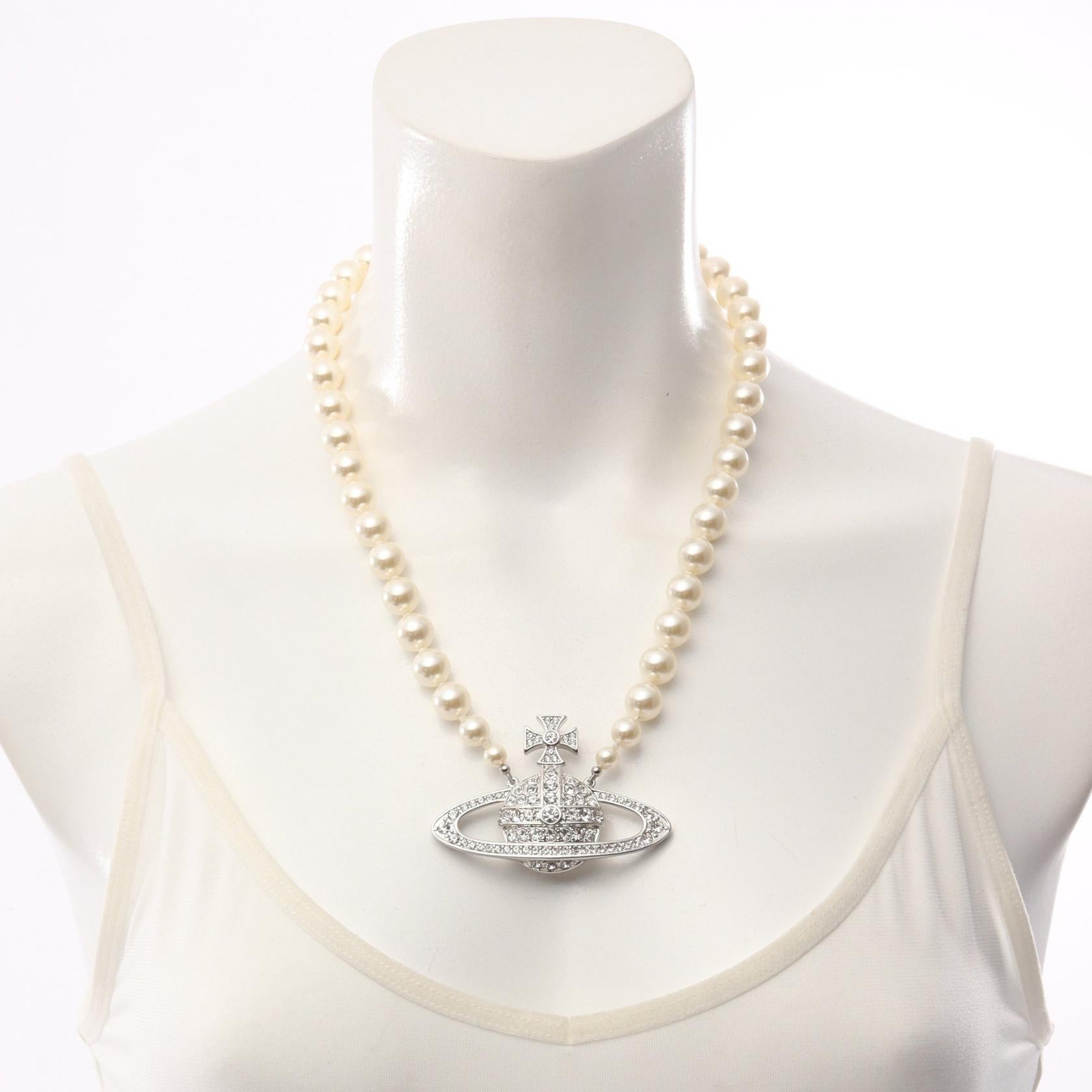 MAN.BAS RELIEF ネックレス ラインストーン フェイクパール シルバー クリア オフホワイト ヴィヴィアンウエストウッド アクセサリー Vivienne Westwood