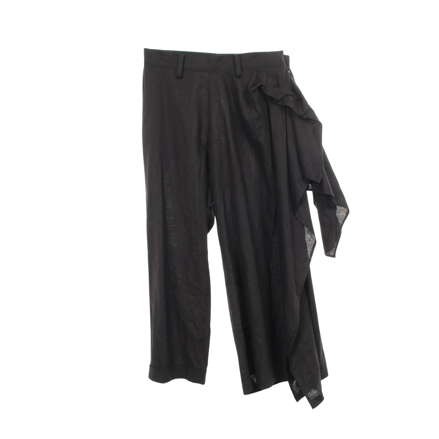 WIDE LEG PANTS WITH TRAIN ON LEFT LEG 変形 パンツ コットン リネン ブラック ヨウジヤマモト ボトムス Yohji Yamamoto