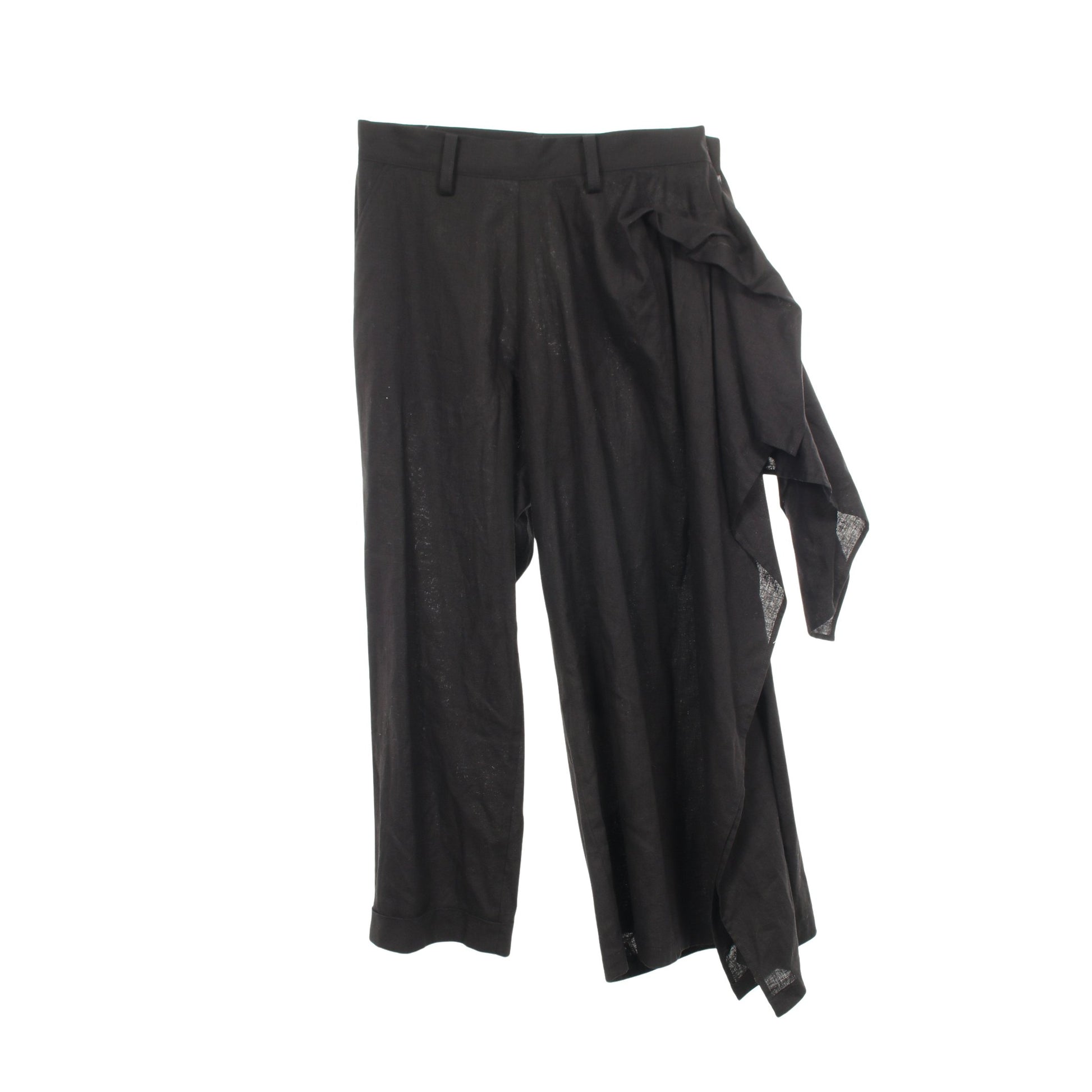 WIDE LEG PANTS WITH TRAIN ON LEFT LEG 変形 パンツ コットン リネン ブラック ヨウジヤマモト ボトムス Yohji Yamamoto