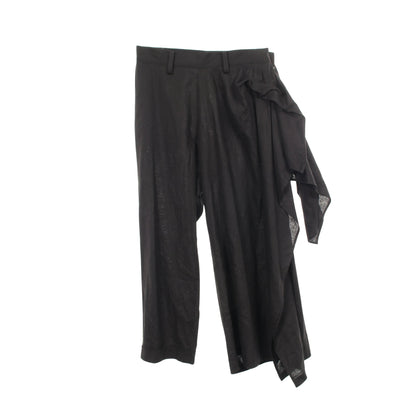 WIDE LEG PANTS WITH TRAIN ON LEFT LEG 変形 パンツ コットン リネン ブラック ヨウジヤマモト ボトムス Yohji Yamamoto