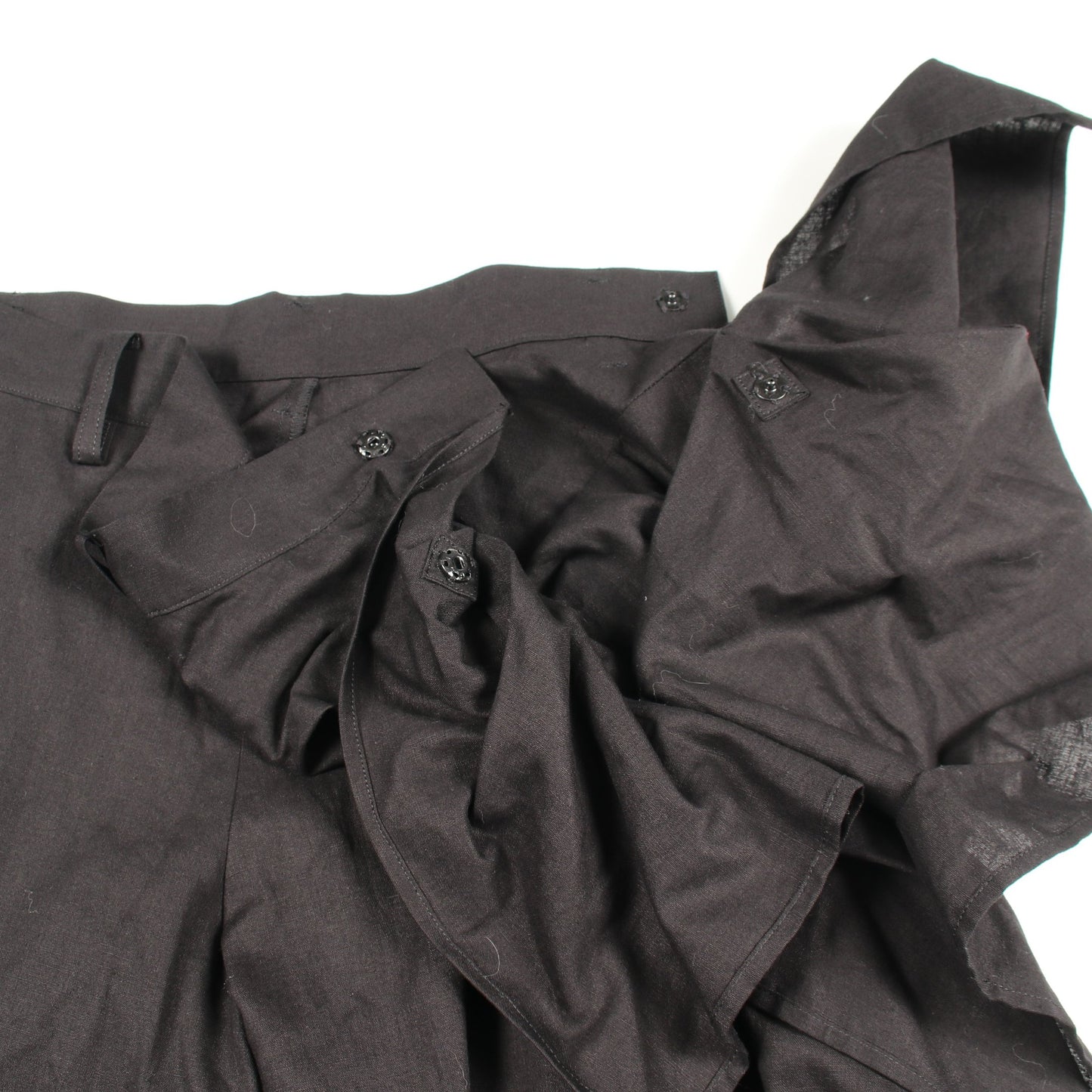 WIDE LEG PANTS WITH TRAIN ON LEFT LEG 変形 パンツ コットン リネン ブラック ヨウジヤマモト ボトムス Yohji Yamamoto