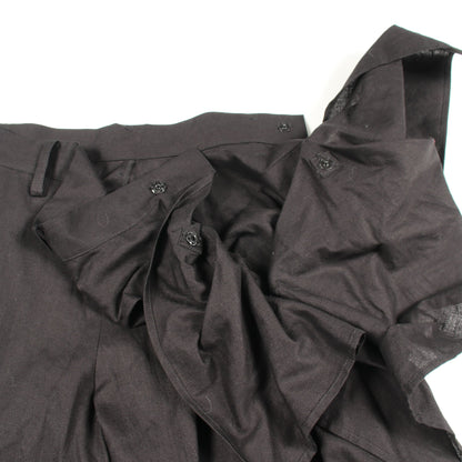 WIDE LEG PANTS WITH TRAIN ON LEFT LEG 変形 パンツ コットン リネン ブラック ヨウジヤマモト ボトムス Yohji Yamamoto