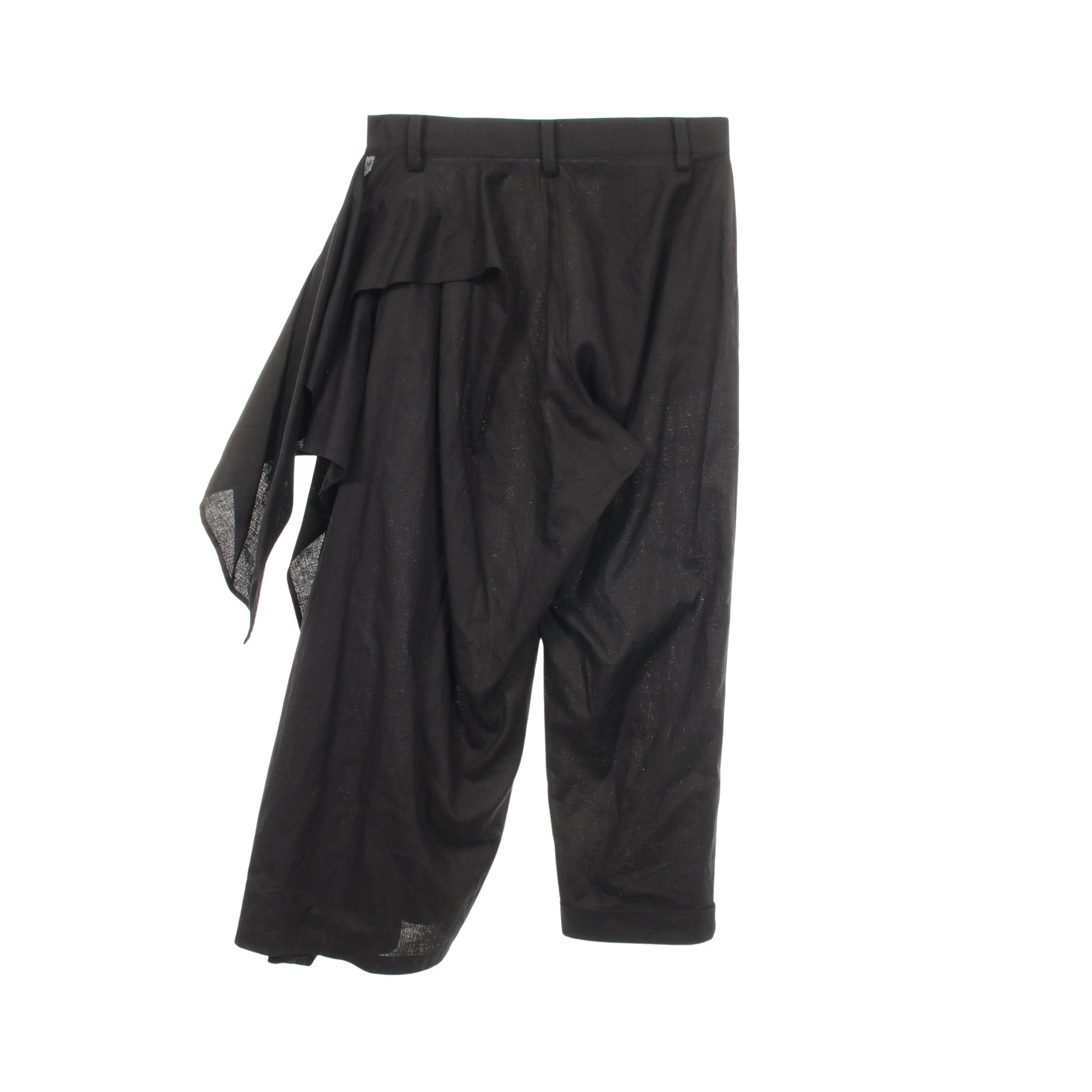 WIDE LEG PANTS WITH TRAIN ON LEFT LEG 変形 パンツ コットン リネン ブラック ヨウジヤマモト ボトムス Yohji Yamamoto