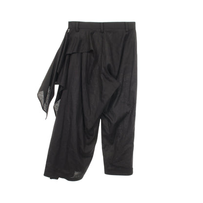 WIDE LEG PANTS WITH TRAIN ON LEFT LEG 変形 パンツ コットン リネン ブラック ヨウジヤマモト ボトムス Yohji Yamamoto
