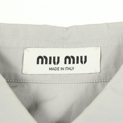 ロゴ刺繍 ボタンダウン 長袖 ポプリン シャツ コットン グレー ミュウミュウ トップス miu miu