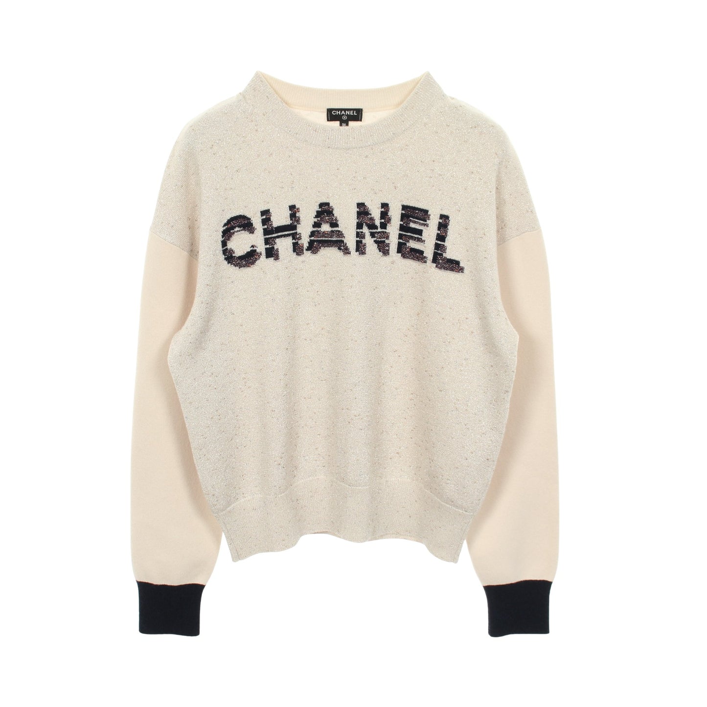 ロゴ ニット カシミヤ コットン ライトベージュ ネイビー シャネル トップス CHANEL