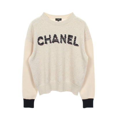 ロゴ ニット カシミヤ コットン ライトベージュ ネイビー シャネル トップス CHANEL
