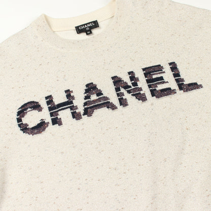 ロゴ ニット カシミヤ コットン ライトベージュ ネイビー シャネル トップス CHANEL