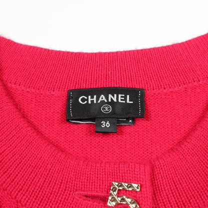 アイコンボタン クロップド カーディガン カシミヤ ピンクレッド シャネル トップス CHANEL