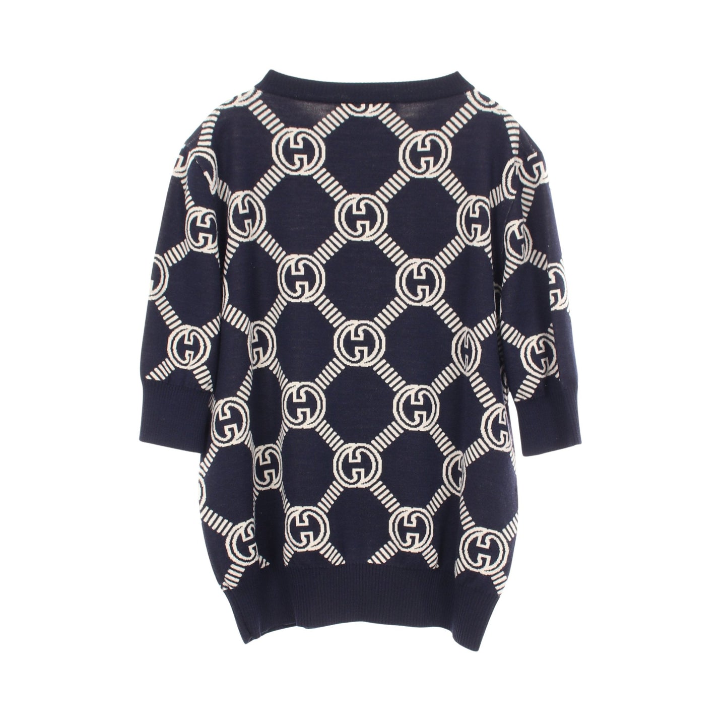 GGジャガード 半袖 ニット ウール ネイビー ベージュ グッチ トップス GUCCI