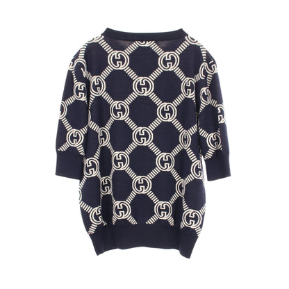 GGジャガード 半袖 ニット ウール ネイビー ベージュ グッチ トップス GUCCI
