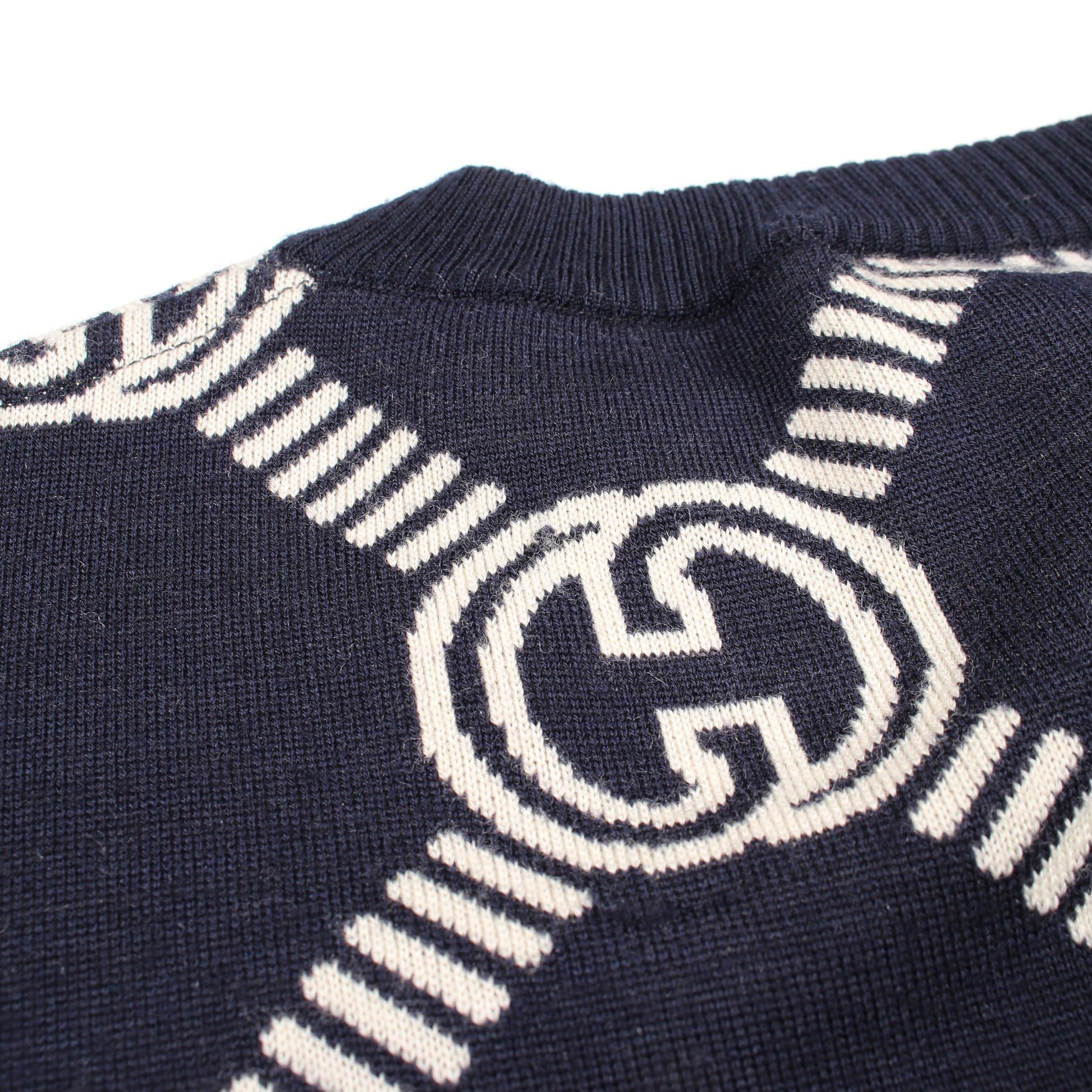 GGジャガード 半袖 ニット ウール ネイビー ベージュ グッチ トップス GUCCI