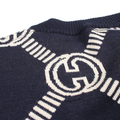 GGジャガード 半袖 ニット ウール ネイビー ベージュ グッチ トップス GUCCI