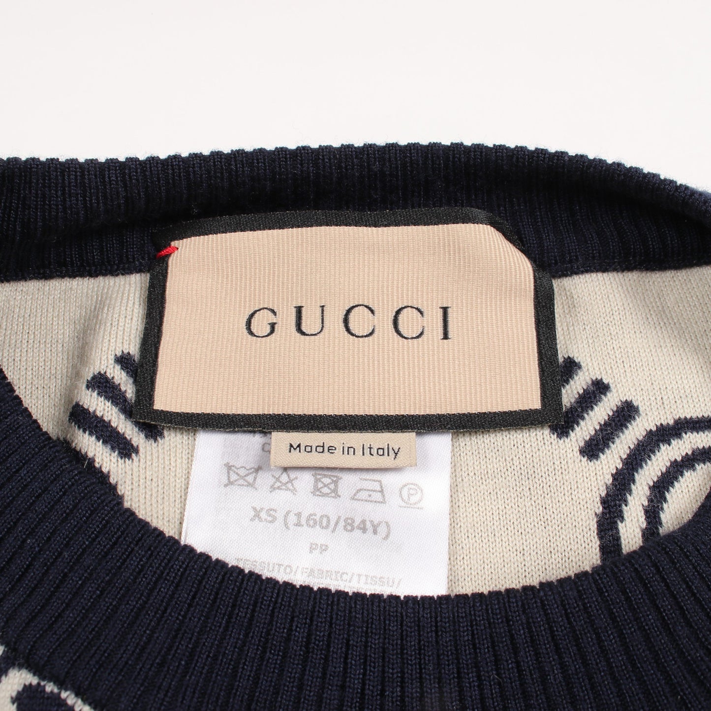 GGジャガード 半袖 ニット ウール ネイビー ベージュ グッチ トップス GUCCI