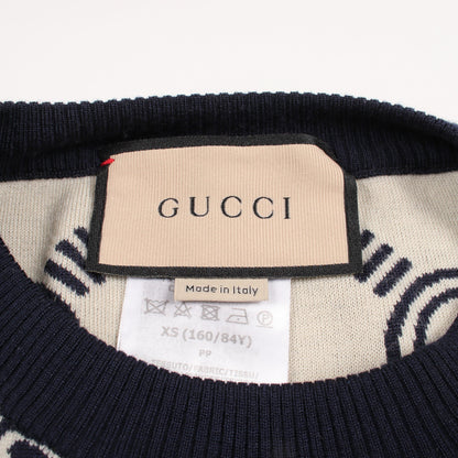 GGジャガード 半袖 ニット ウール ネイビー ベージュ グッチ トップス GUCCI