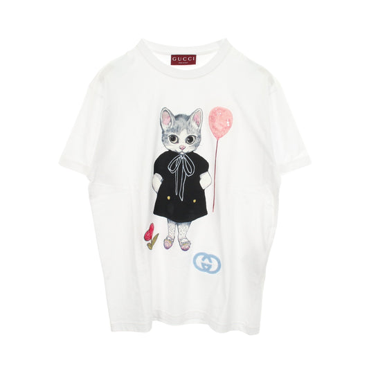 GUCCI × ヒグチユウコ 日本限定 ネコ スパンコール 半袖Tシャツ コットン ホワイト グッチ トップス GUCCI