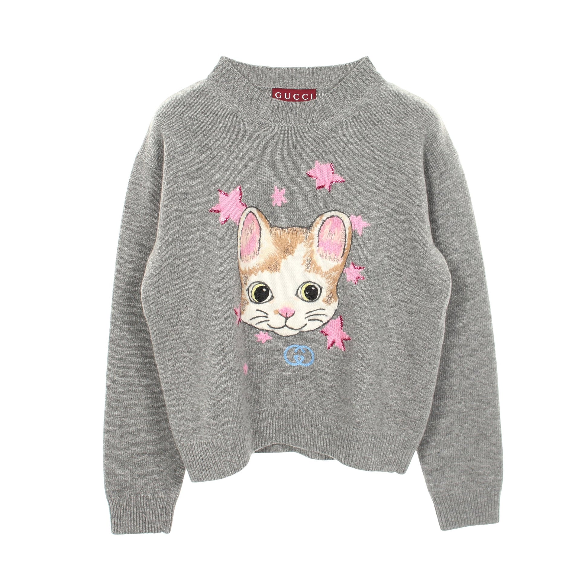 GUCCI × ヒグチユウコ インターロッキングG ネコ 日本限定 ニット ウール グレー グッチ トップス GUCCI