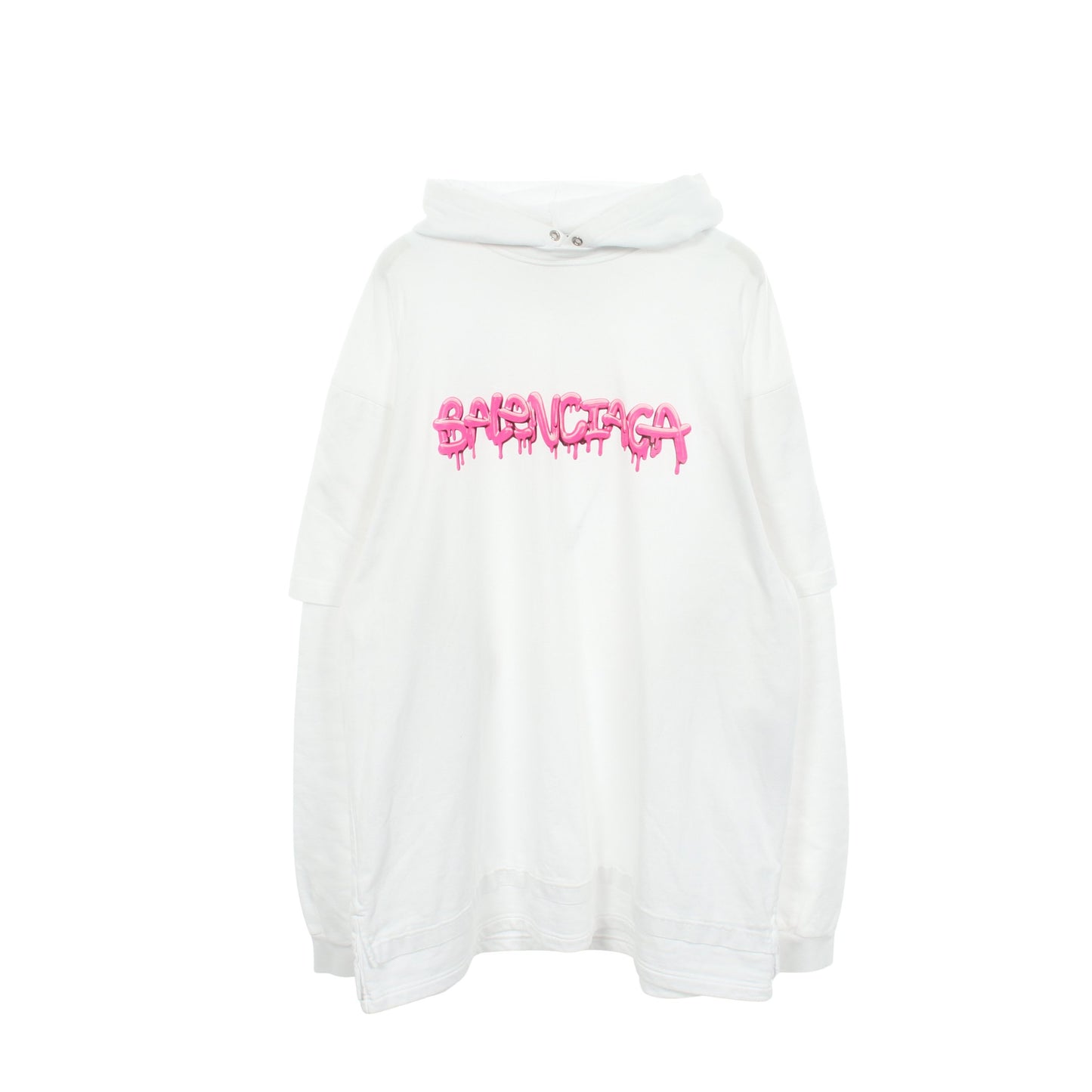 グラフィックロゴ レイヤードデザイン プルオーバーパーカー コットン ホワイト ピンク バレンシアガ トップス BALENCIAGA