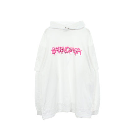 グラフィックロゴ レイヤードデザイン プルオーバーパーカー コットン ホワイト ピンク バレンシアガ トップス BALENCIAGA
