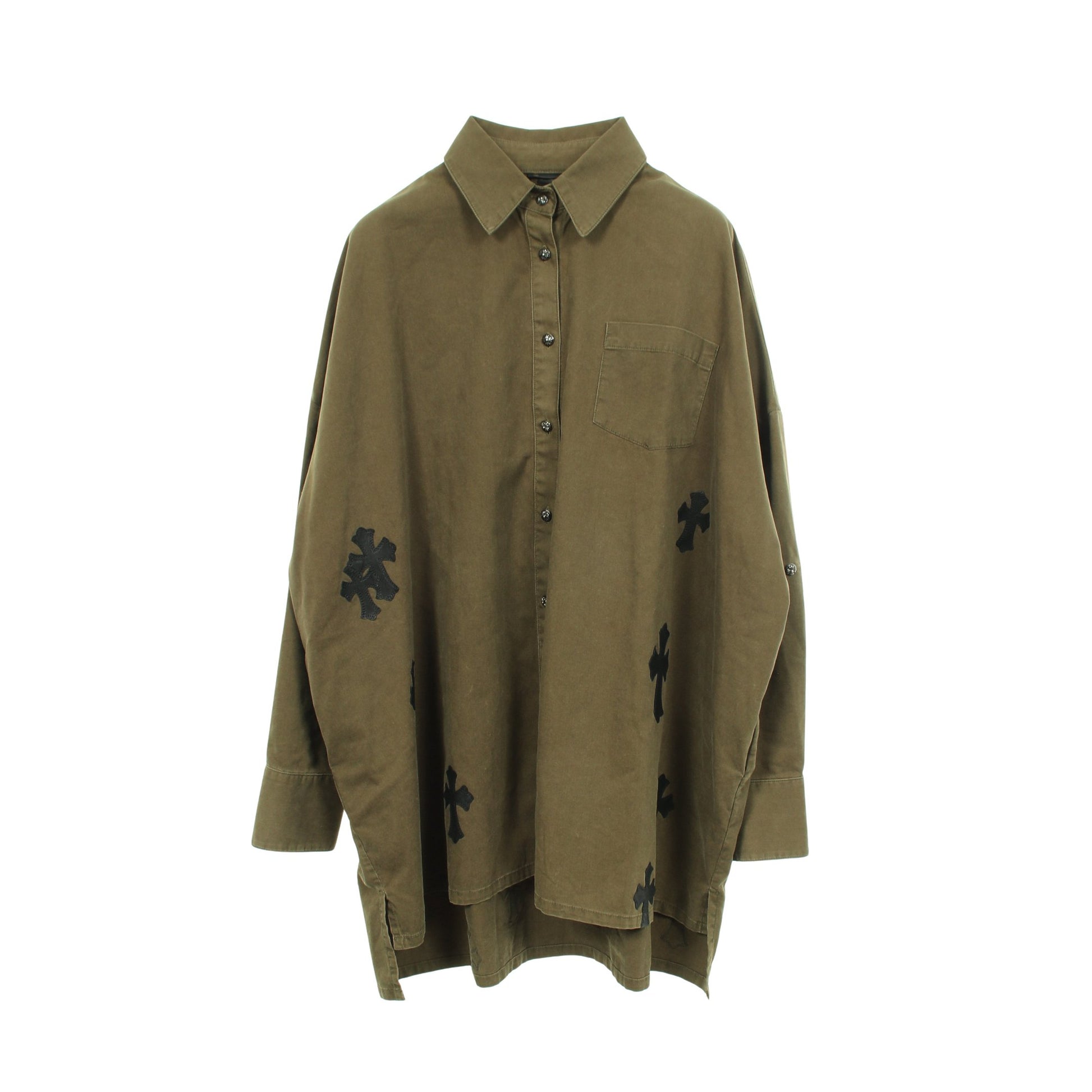 MAHAL KITA クロスパッチ 長袖 シャツ コットン カーキグリーン クロムハーツ トップス Chrome Hearts