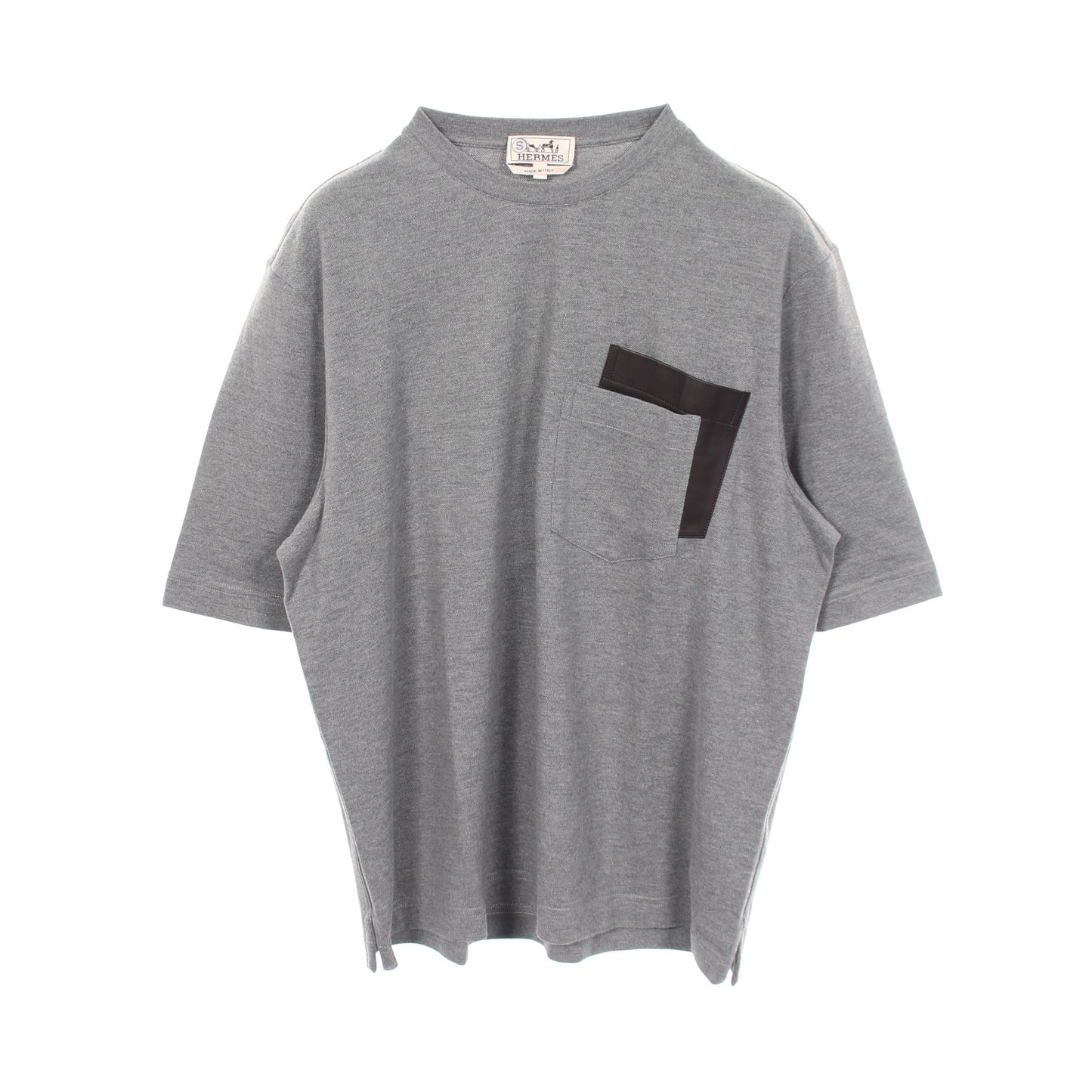 レザーポケット付き 長袖Tシャツ コットン カシミヤ グレー エルメス トップス HERMES