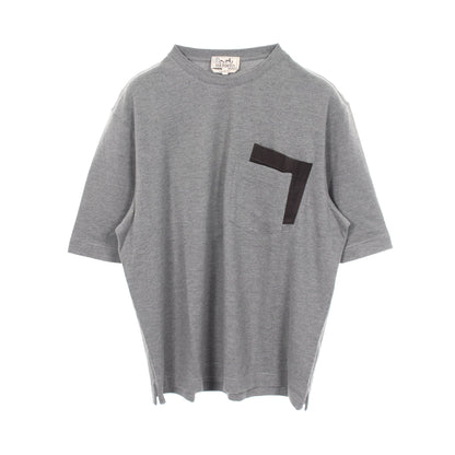 レザーポケット付き 長袖Tシャツ コットン カシミヤ グレー エルメス トップス HERMES