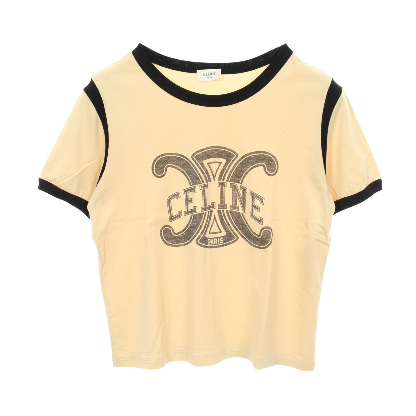 トリオンフ ロゴ クロップド丈 半袖Tシャツ コットン カーキベージュ ブラック セリーヌ トップス CELINE