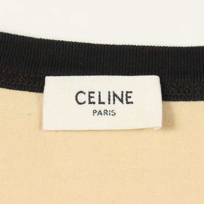 トリオンフ ロゴ クロップド丈 半袖Tシャツ コットン カーキベージュ ブラック セリーヌ トップス CELINE