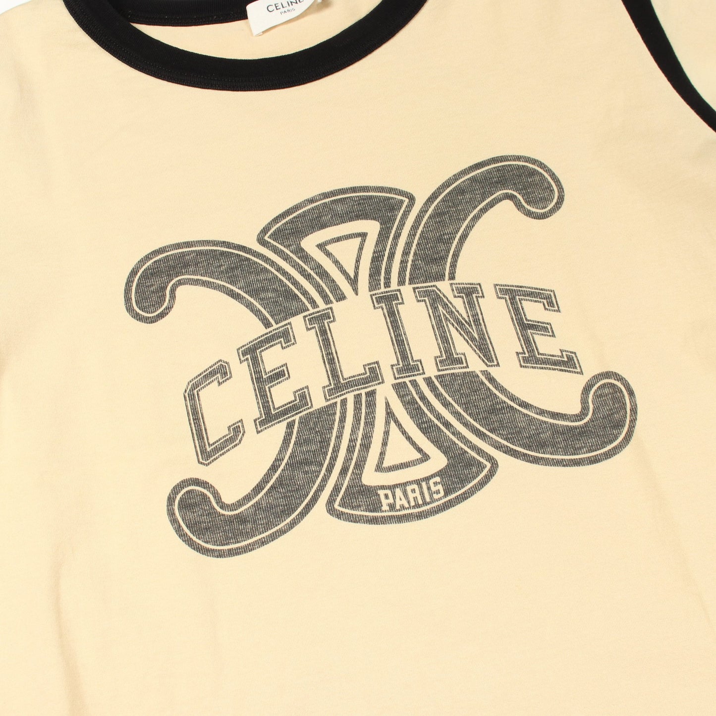 トリオンフ ロゴ クロップド丈 半袖Tシャツ コットン カーキベージュ ブラック セリーヌ トップス CELINE