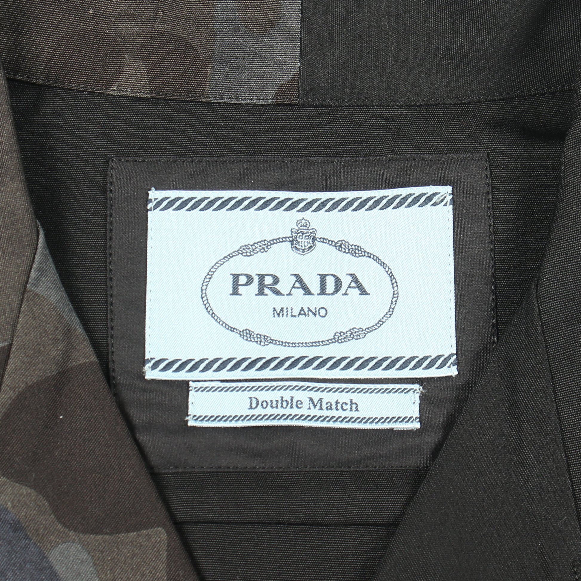 ダブルマッチ カモフラージュ ポプリン シャツ コットン ブラック ネイビー プラダ トップス PRADA