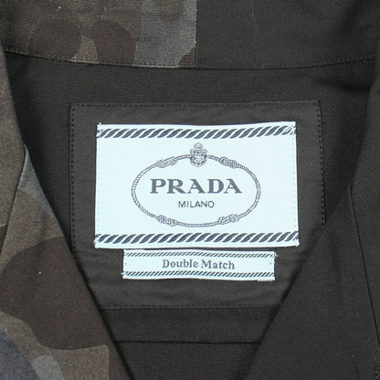 ダブルマッチ カモフラージュ ポプリン シャツ コットン ブラック ネイビー プラダ トップス PRADA